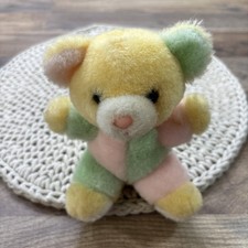 Vintage Dan Dee Pastel Teddy Bear Plush Stuffed Animal 6" Yellow Pink Green