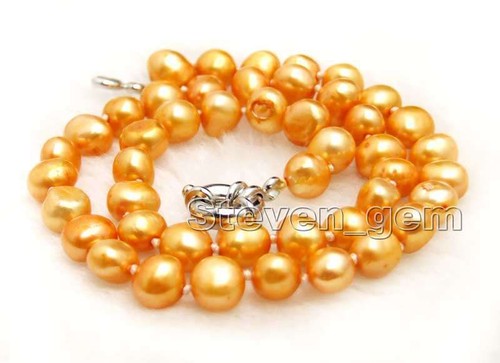 8-9mm Baroque Natural Freshwater Green Pearl Necklace for Women 17'' Chokers - Picture 31 of 48