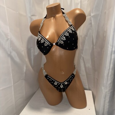 NPC COMPETITION Wellness Bikini BLACK 34 B  Cup   SMALL  Bottoms Handmade  NEW