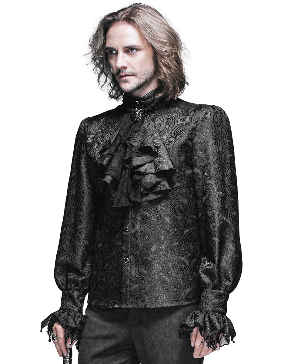 Punk Rave Mens Gothic Regency Shirt Top Black Jabot Cravat Tie Steampunk Vampire