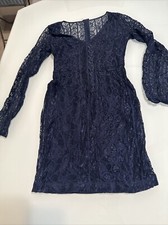 Guess Navy Blue V Neck Long Sleeve Cocktail Dress 6 T3