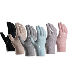 Women Solid Knitted Winter Thick Gloves Cycling Full Finger Touch Screen Glove