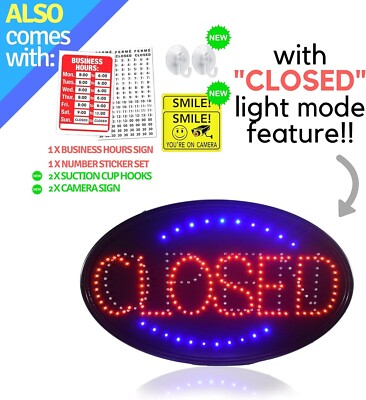 CLOSED OPEN LED SIGN, Jumbo 23'' X 14'' Advertisement Sign Board Electric Powered 