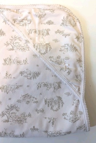 Infant Hooded Blanket Light Pink Tan Rabbits Picnic Garden Cotton 9 Mos. - Picture 5 of 9