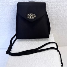 La Regale Black Satin Velvet Evening Bag Purse Small Black Satin with Faux Gems