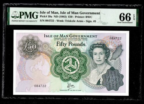 🇮🇲 Isle of Man 1983, 50 Pounds, P39a, PMG 66 EPQ GEM UNC *** - Picture 1 of 2