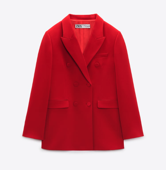 ZARA NEW WOMAN DOUBLE BREASTED BUTTONED BLAZER BRIGHT RED 2707/187