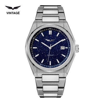 #ad Vintage Blue Stardust Dial Watch Stainless Steel Water Resistant Analog $49.99