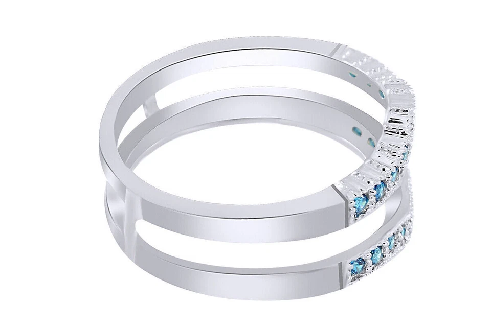 Alianza de boda real potenciadora de chevron de diamantes azules de 1/3 quilate anillo envoltura protectora oro de 14 k Foto 3 de 4