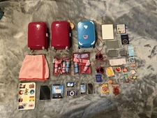 OG OUR GENERATION DOLL TRAVEL ACCESSORIES LOT SUITCASES ELECTRONICS SNACKS +