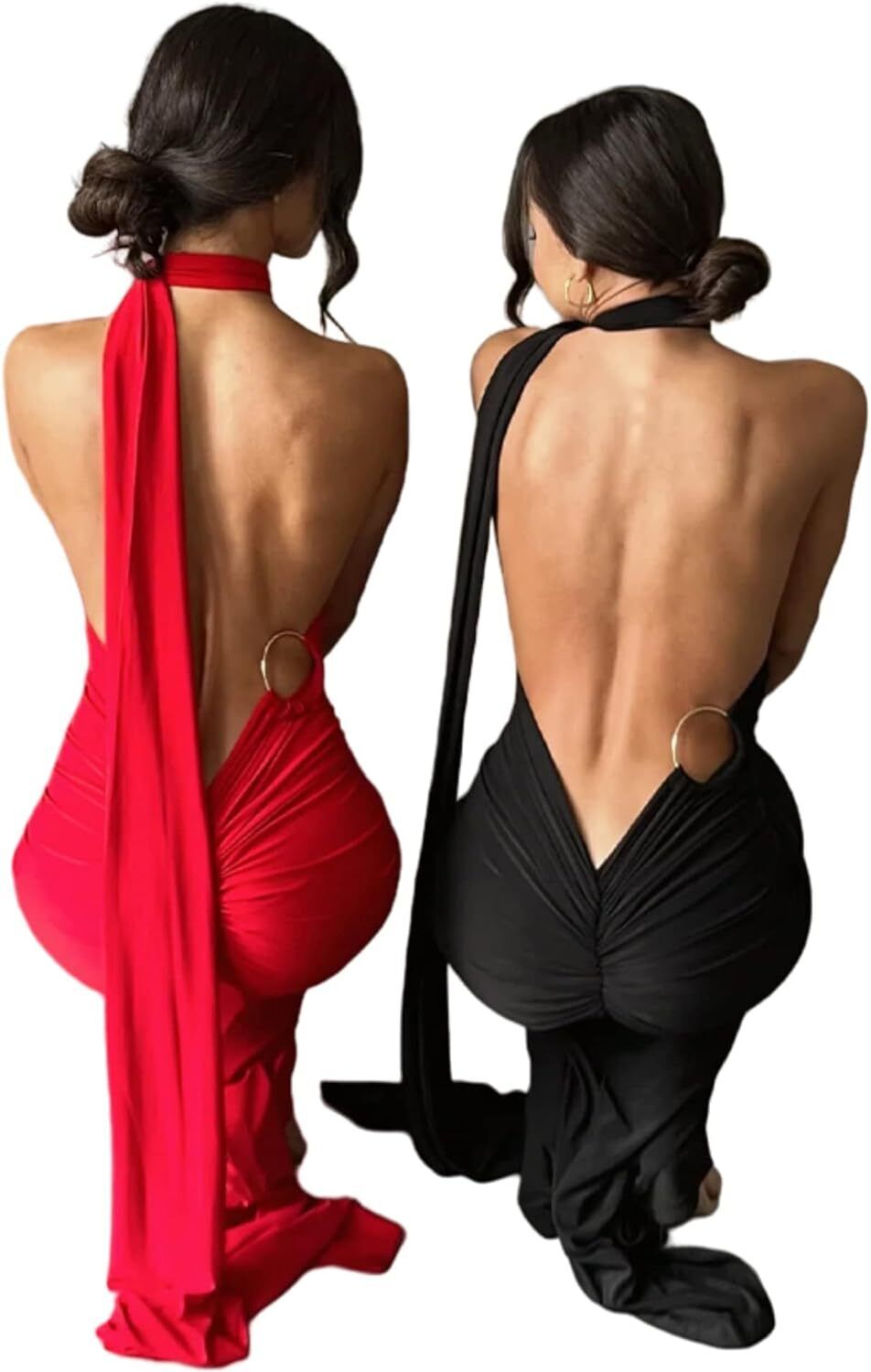 ABINGOO Women Sexy Backless Maxi Dress Halter Open Back Sleeveless