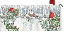 Winter Christmas Cardinal Chickadee Church Birdhouse Magnetic Mailbox Cover