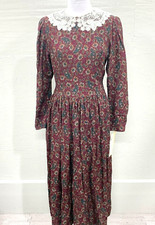 VINTAGE Lanz Originals Burgundy Paisley Tea Dress Size 14 NWT