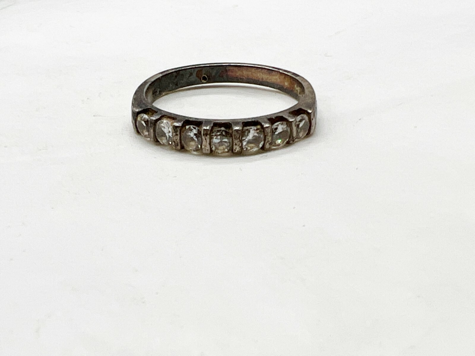 VINTAGE SOLID STERLING SILVER CLEAR HALF ETERNITY… - image 1