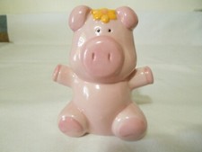 Coin Bank Pig Chick Vintage Pink Ceramic Piggy Bank 5" Tall with Stopper NEW