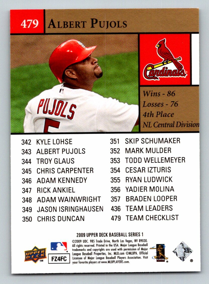 2009 Upper Deck #479 Albert Pujols CL Cardinals | eBay