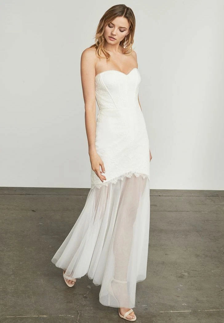 NWT BCBG MAX AZRIA 398 OFF WHITE ALYCE STRAPLESS LACE TULLE