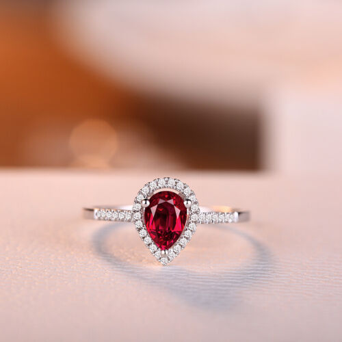 Pear 7x5mm 4/5CT Tourmaline Real Diamonds Ring Solid 14k White Gold Engagement - Picture 7 of 11