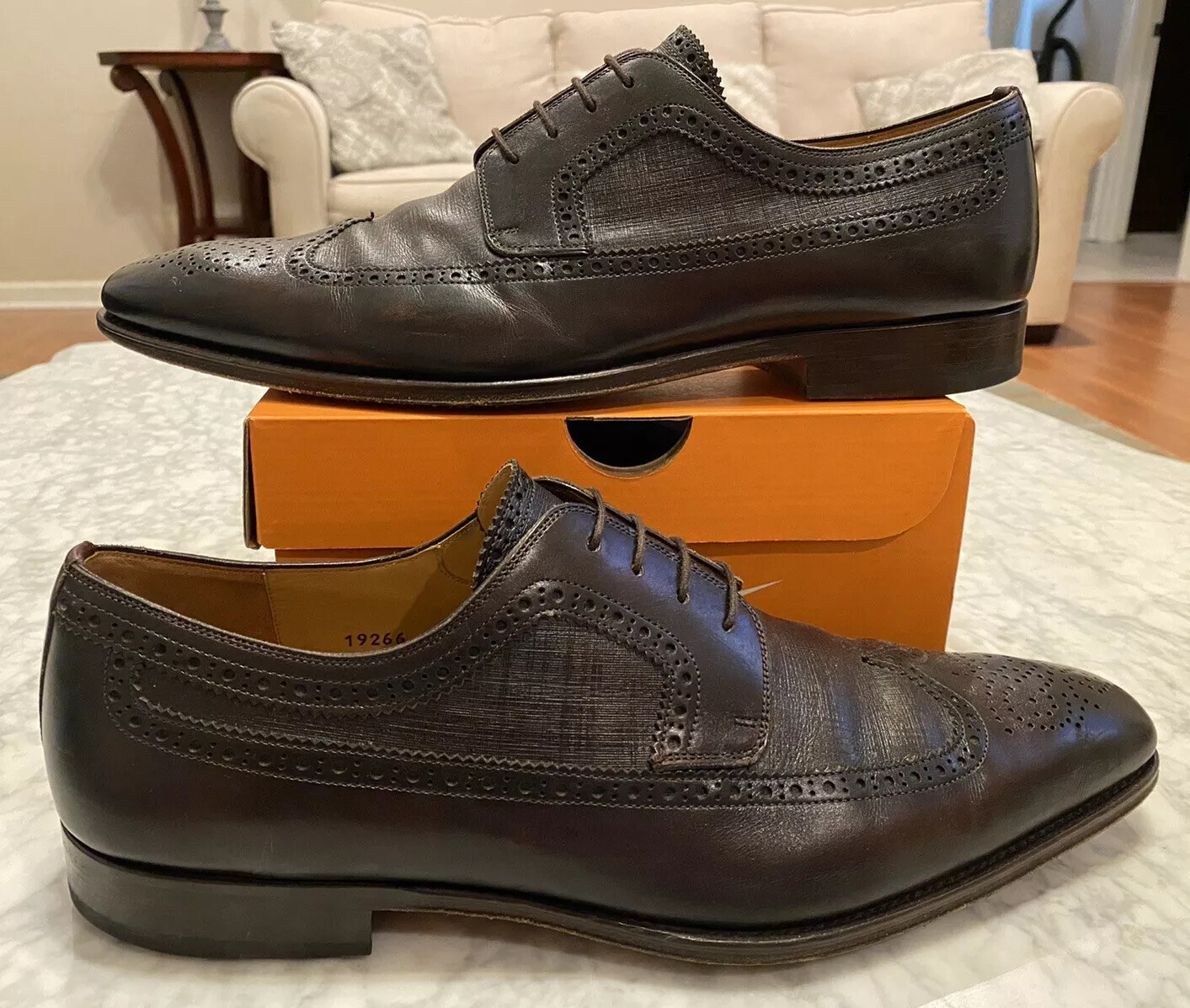 SAOLA Scarpe eleganti Magnanni Raso Wingtip Derby a grana antica pelle 12 Oxford marrone 1 2