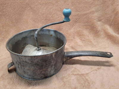 Antique FOLEY Potato Ricer Food Mill  Original Paint BLUE Wood Handle