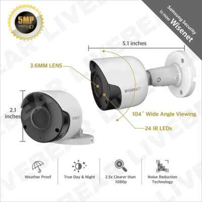 Wisenet SDC-89445BF 5MP CCTV Surveillance Weatherproof Bullet Security Camera...