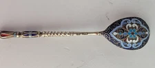 Antique Russian Enamel Silver Spoon GK Gustav Klingart 4.5" Long Signed 84 GK