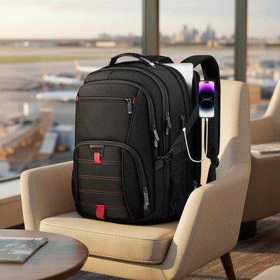 Sturdy Black 17 Inch Travel Backpack with USB Port - Perfect for Work & College