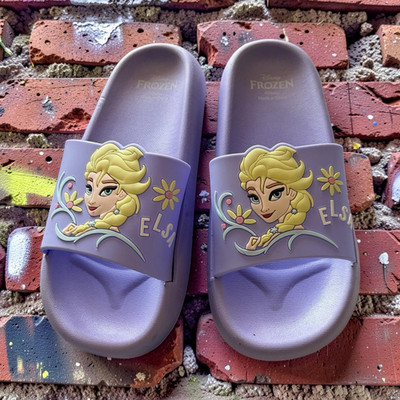 Disney Frozen Elsa Girls Purple Slide Slippers Open Toe US 5.5