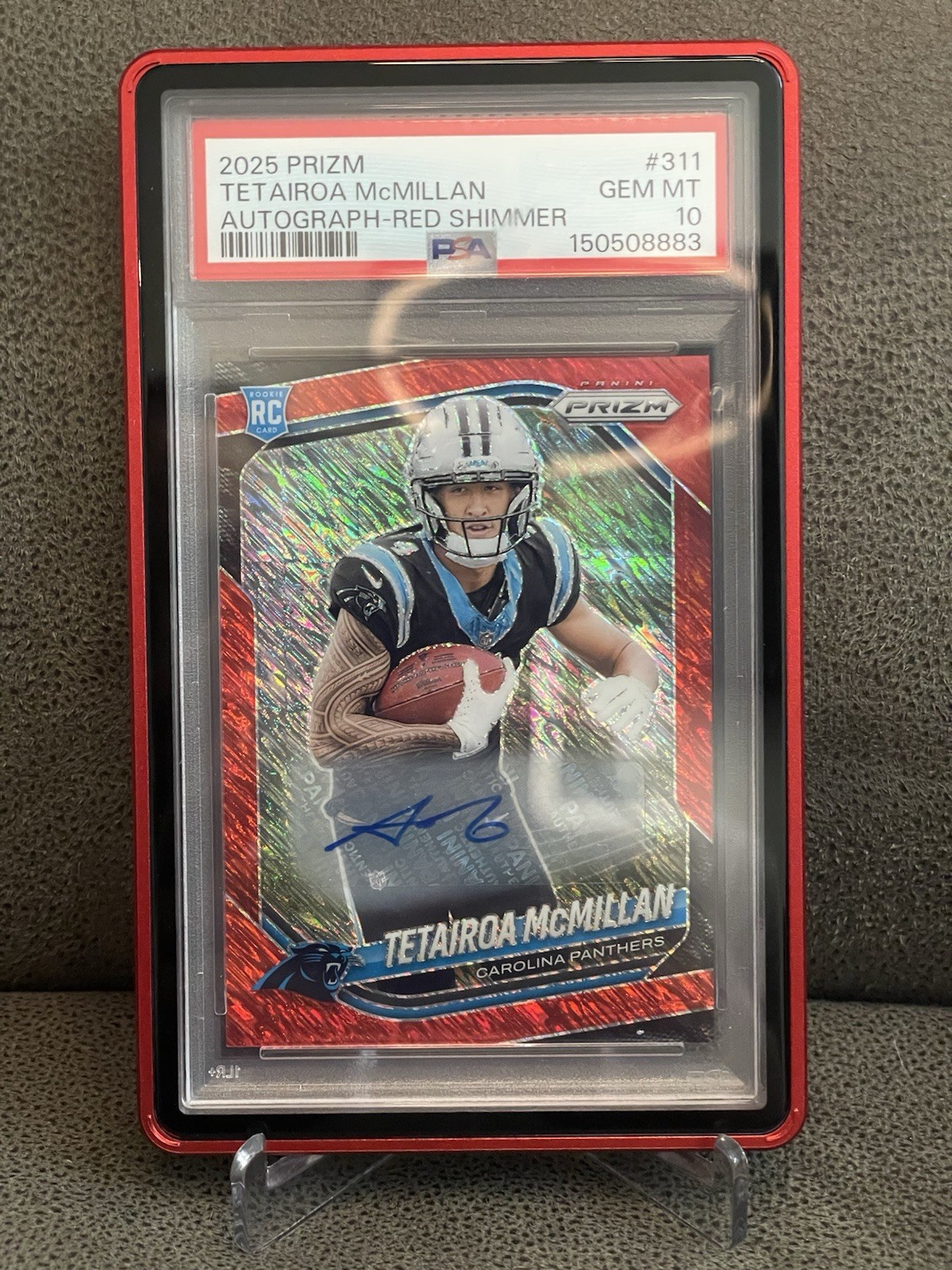 🔥Tetairoa McMillan 2025 Panini Prizm Rookie Red Shimmer Auto /35 PSA 10💎