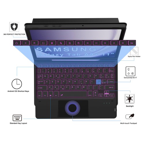 Tastiera Custodia per Samsung Galaxy Tab A9 11 Pollici (SM X210/X216/X218) con - Afbeelding 9 van 24