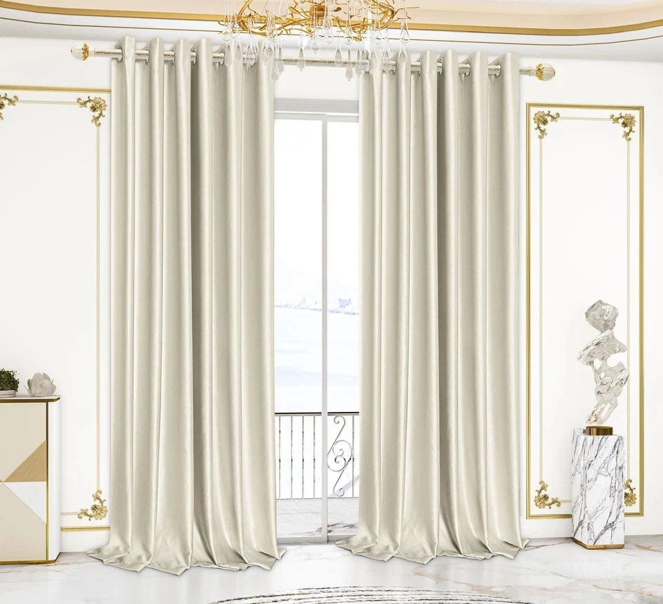Luxury Jacquard Thermal Blackout Curtains Ready Made Eyelet Ring Top Curtain