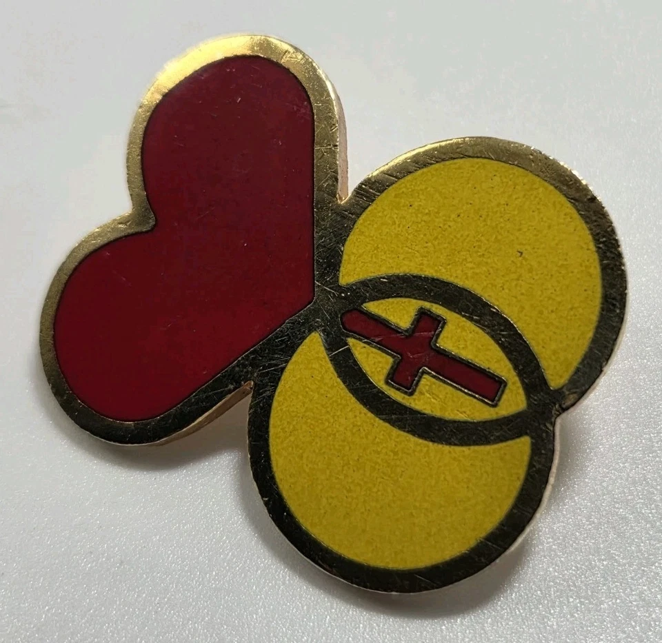 Encuentro Matrimonial Católico Vintage Tono Dorado y Esmalte? Cruz círculos de corazón  Foto 2 de 4