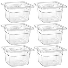 6 Pack 1/6 Size Clear Polycarbonate Food Pans with Lids for Kitchen Restaurant F