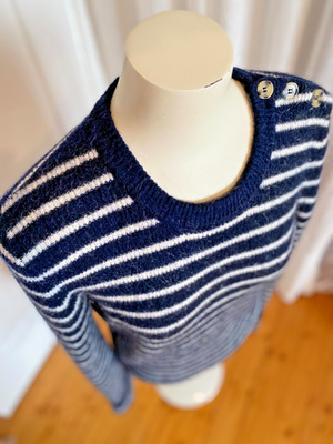 BIK BOK Pullover Damen Strickpullover Mohair Wolle Streifen blau weiß Gr. M
