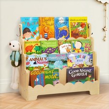 Kids Bookshelf Wooden 4-Tier, Scalloped Book Shelf for Kids Rooms, Front Faci...
