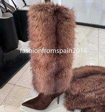 ZARA NEW WOMAN FUR EFFECT HEEL BOOTS LIGHT BEIGE BROWN 35-42 2016/610/111