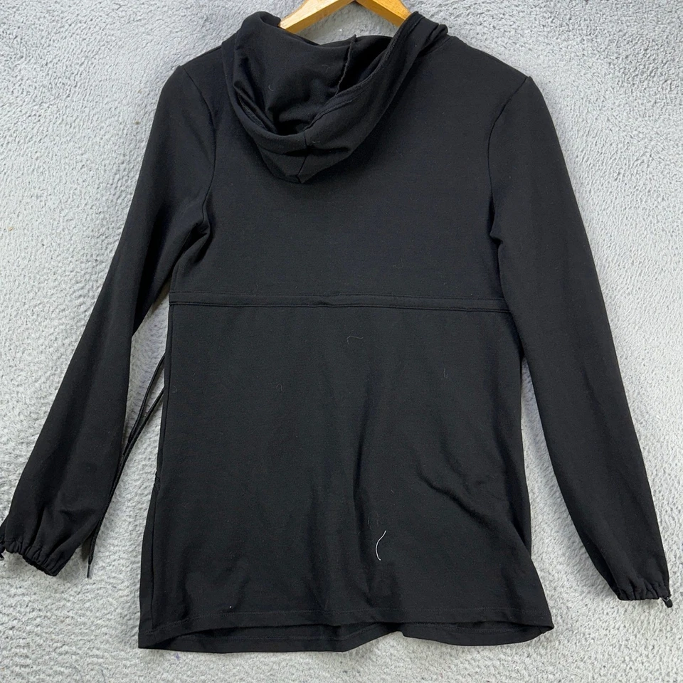 Moletom com capuz Spanx feminino pequeno preto com cinto manga longa pulôver elástico - Imagem 2 de 4