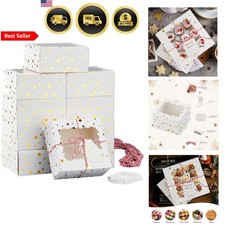 Cookie Boxes with Window 24 Pack 6X6X3 Christmas Star Gift Packaging Gold Foil