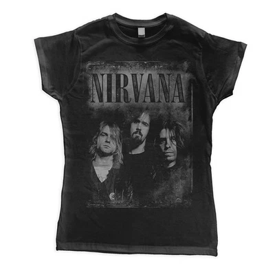 Ladies Nirvana Faded Faces Kurt Cobain Rock officiel Femmes Dames T-shirt - Photo 1/4