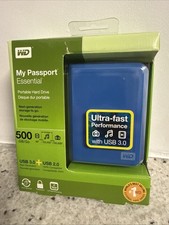 WD My Passport Essential 500GB Portable External Hard Drive USB 3.0 Blue