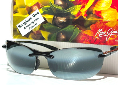 NEW Maui Jim HANALEI Gloss Black POLARIZED Neutral Grey Lens Sunglass 413N-02