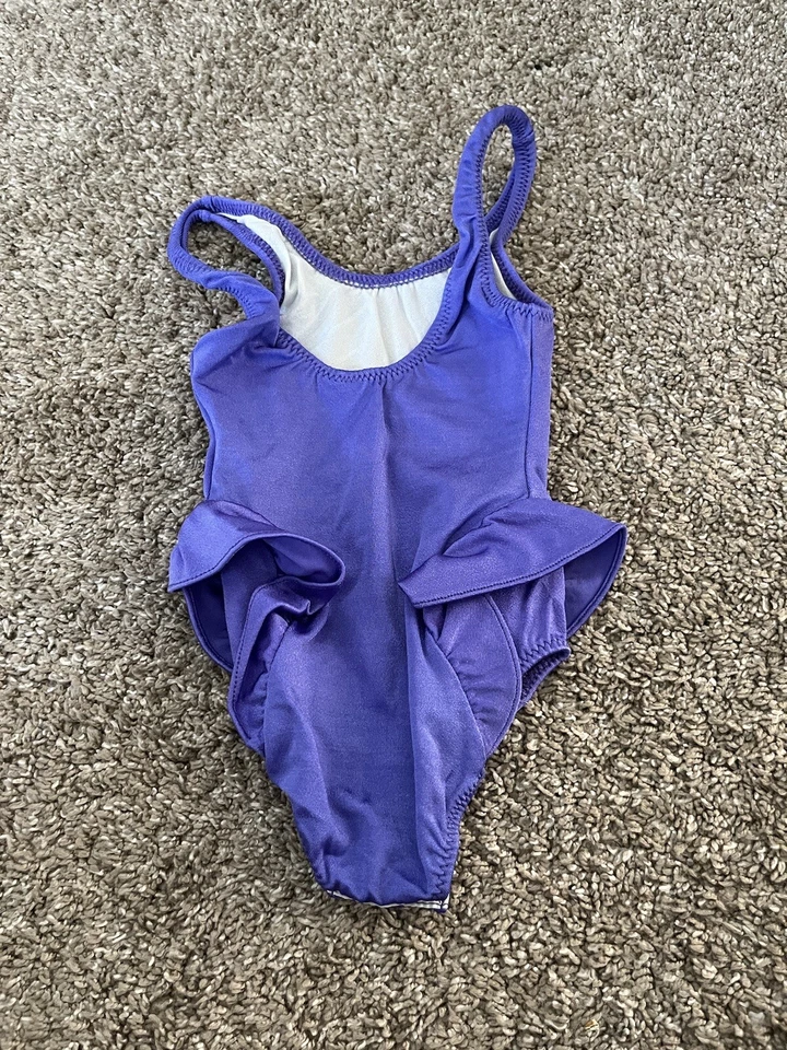 Traje de baño vintage para bebé niña pequeña de una pieza púrpura con cuentas florales talla 24 meses Foto 3 de 4