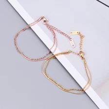 10" Stainless Steel 18K Rose Gold Layer Foot Beach Ankle Chain Anklet Gift PE10