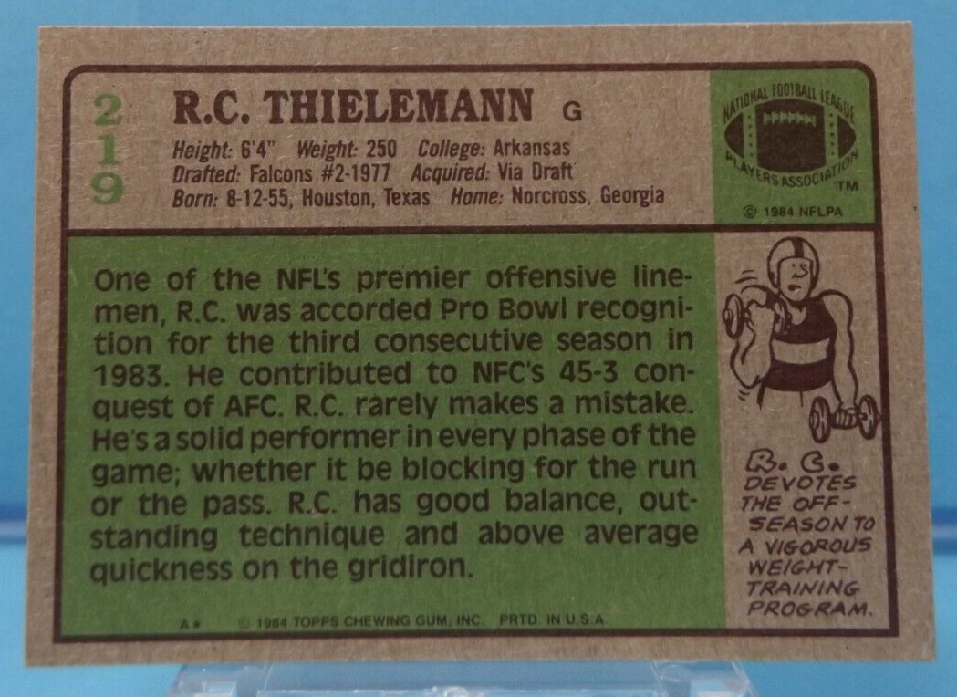 1984 Topps #219 - R.C. Thielemann NFC Pro Bowl - Atlanta Falcons