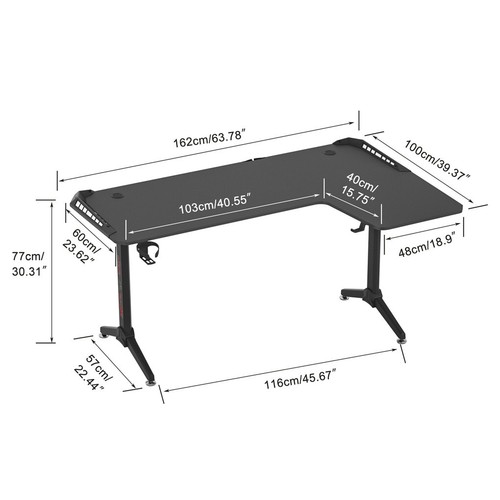 Corner L Shaped Gaming Desk Computer PC Workstation Writing Table with LED Light - Picture 16 of 18