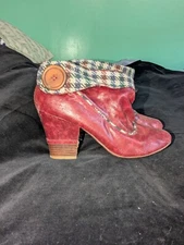 NOT RATED RED GENUINE LEATHER MID HEEL ROUND TOE ANKLE BOOTS SHOES Sz 7US 37EU