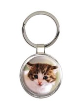 Cat and Mouse : Gift Round Keychain Friend Cute Funny Animal Pet Feline Pets