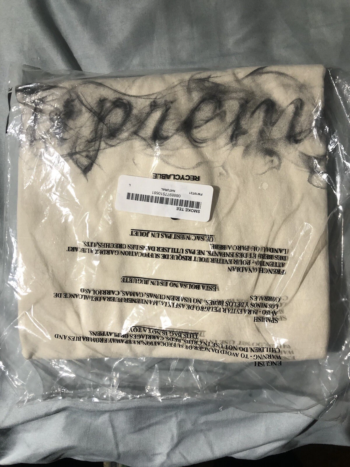 T shirt Supreme Smoke naturel taille L grand FW19 Bogo