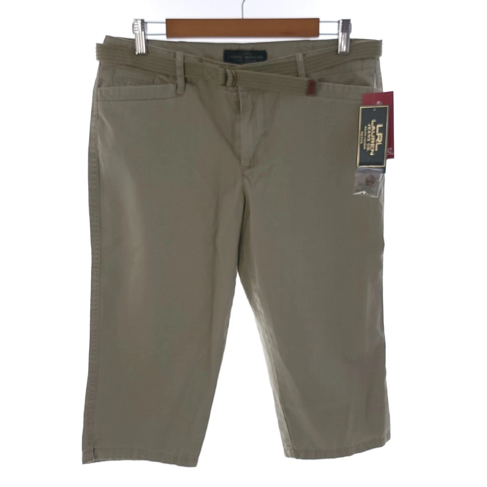 Lauren Ralph Lauren Khaki Solid Spring Sage Womens Size 8 Petite Belted Capri