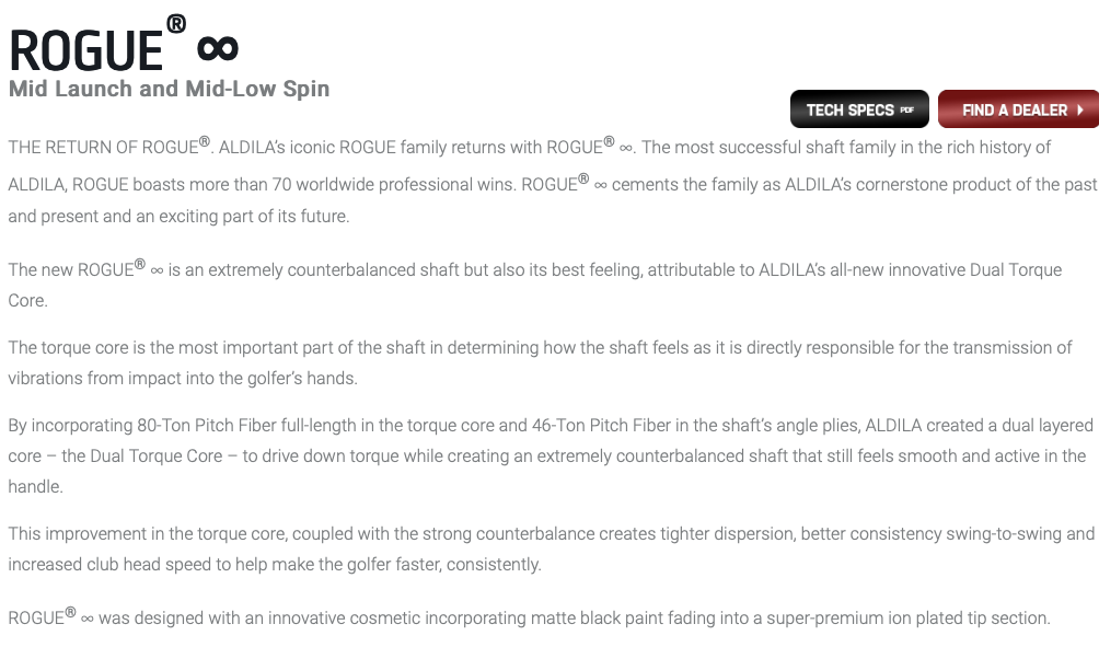 ALDILA ROGUE ∞ Infinity Golf Club Driver Shaft Weight Type